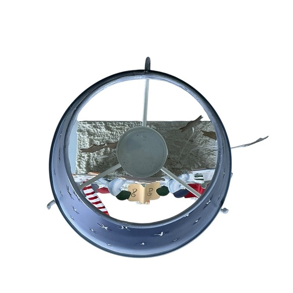 Vintage Tea Light Lamp Snowmen Caroling Pierced Metal Blue Shade Large 12 Inch - Picture 3 of 16